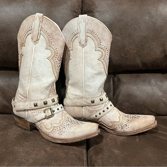 Dan Post Restless Cream Western Heeled Boots - Picture 2 of 7